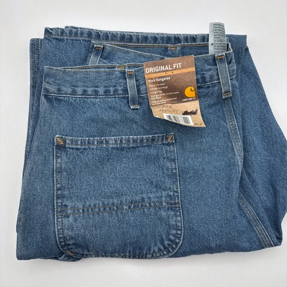 Carhartt‎ B13 STW Original Dungaree Fit Mens Blue Denim Work Jeans 40x34 NWT